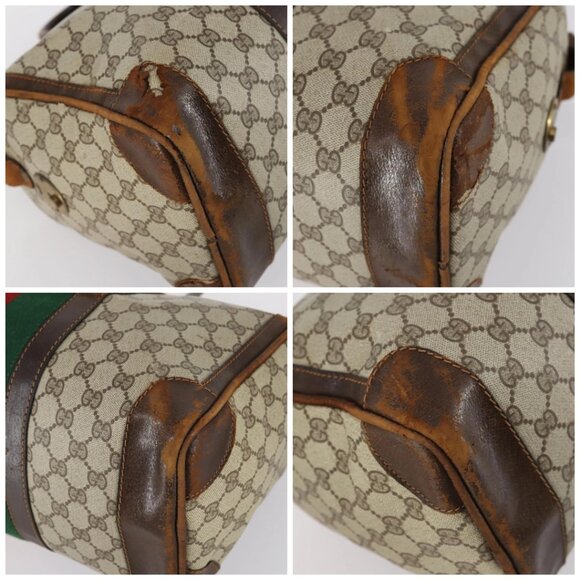 GUCCI GG Supreme Web Sherry Line Boston Bag PVC Beige Gold Red Auth hk3095 - Picture 16 of 16